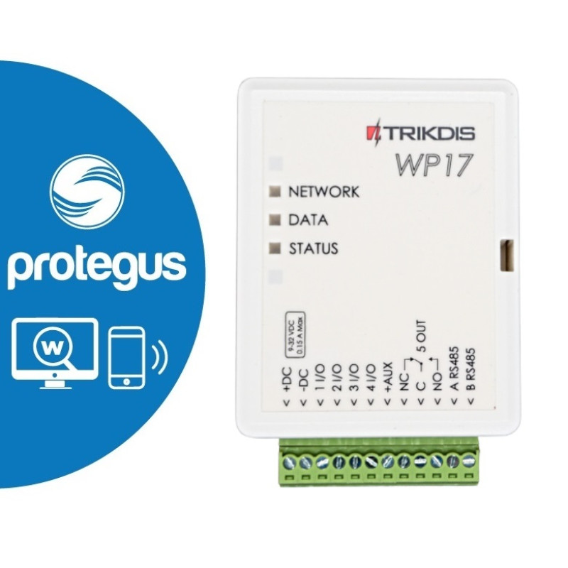 WP17 ~ WiFi vārtu kontrolieris 4 I/O + 1 releja izeja 997 abonenti 9-32Vdc