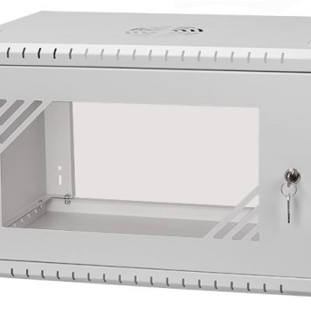 STALFLEX 19" 9U skapis, stikla durvis 450 mm, pelēks